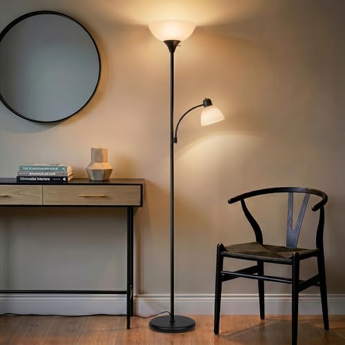 Black Brightech Sky Dome Plus LED Floor Lamp with Reading Light - Dimmable Torchiere