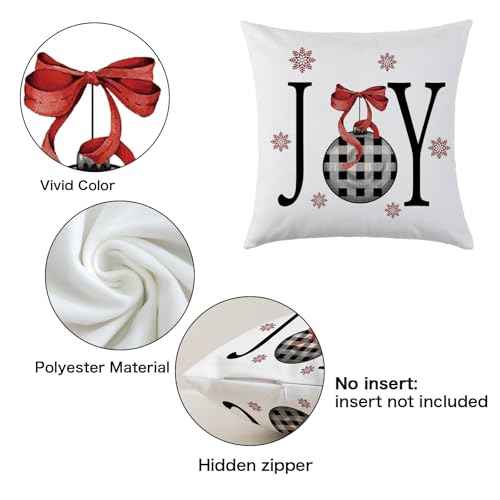 Merry Christmas Red Throw Pillow Covers 18 x 18 Inch Set of 4 Christmas Joy Xmas Trees Winter Holiday Cushion Case for Sofa Couch Home Decor