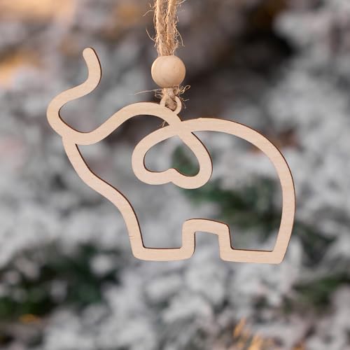 Wood Elephant Ornament with Heart Cutout - Rustic Xmas Gift for Mom & Friends