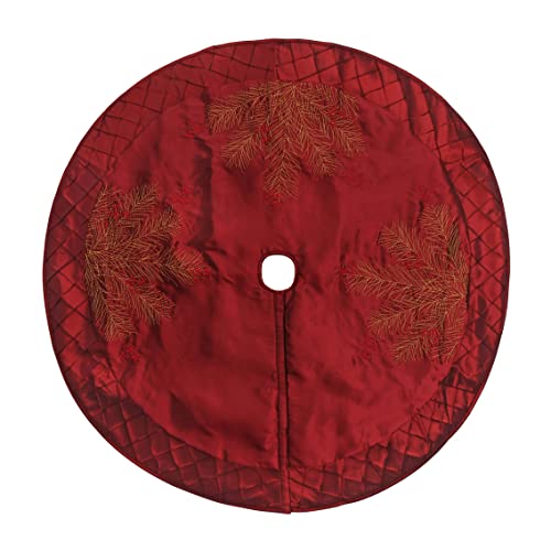 ONGLYP Red 50 Inch Embroidered Pine Branches Christmas Tree Skirt - Deluxe Holiday Decor