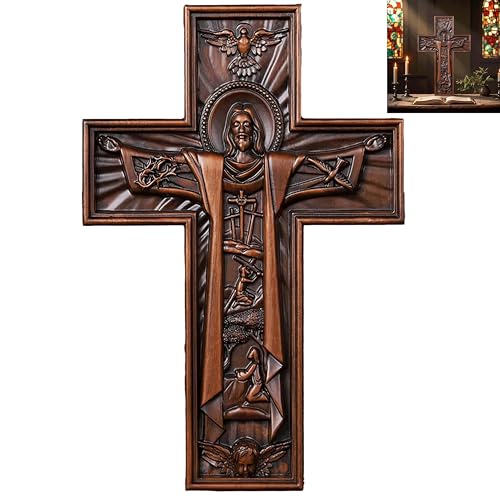 10-Inch Cherry Wood Jesus Crucifix Wall Cross Handmade Religious Decor Gift