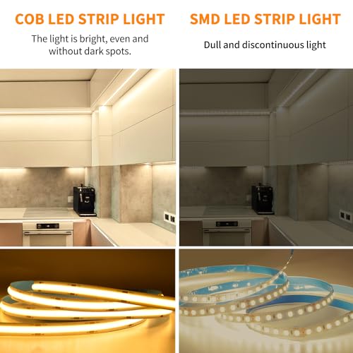 Warm White COB LED Strip Lights 100ft Dimmable Rope Lights with Remote & App Control
