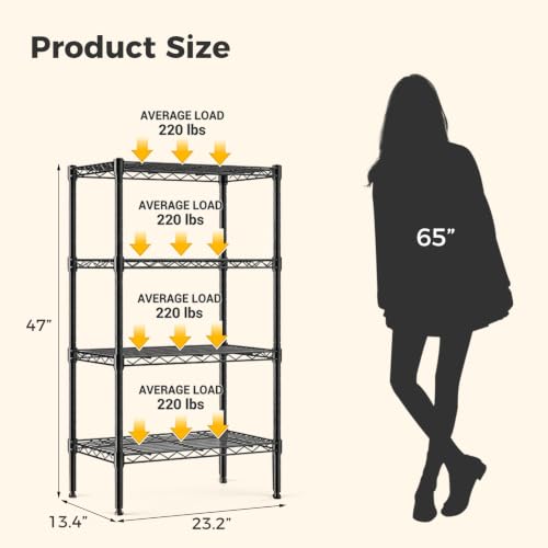 Heavy Duty Metal Wire Shelving Rack 4-Tier Storage Organizer Black