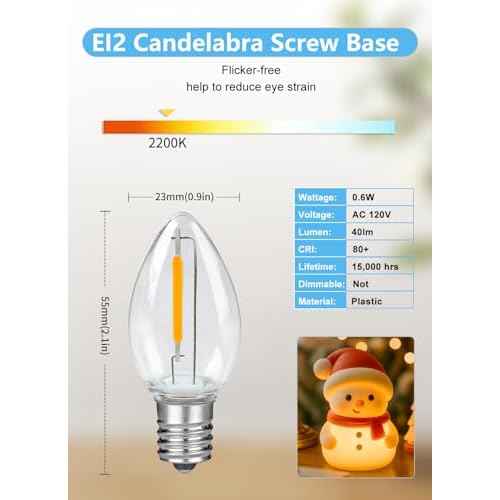 Set of 2 Accessory Cord with One Led Light Bulb 6Ft Blow Mold Light IndoorString Lights, C7 Lamp with Spare Fuse forHalloween and Christmas Decorations.Craft Village House Decoration