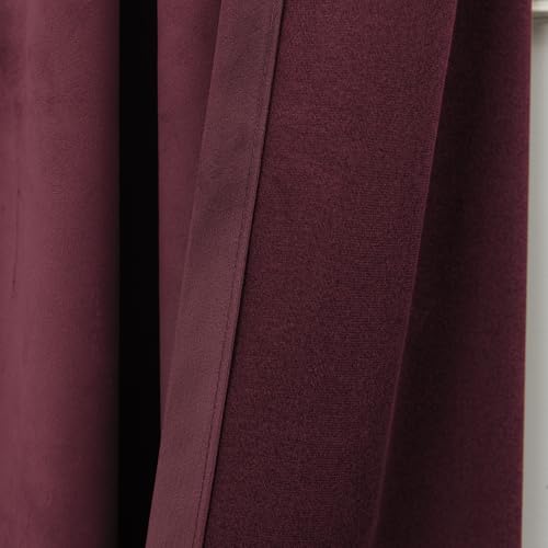 Dark Burgundy Velvet Blackout Curtains 52W x 84L - 2 Panels, Thermal Insulated