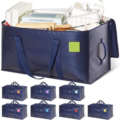 DAYSEON Heavy Duty Moving Bags 24 Gal Blue 8 Pack - Wide-Opening, Reusable Storage Tote