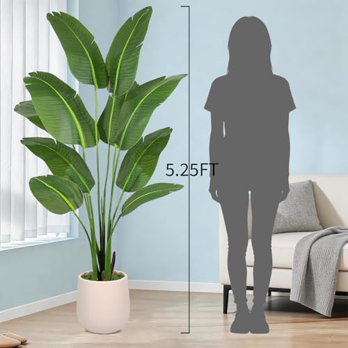 Aoxiwhcse 5ft Bird of Paradise Artificial Plant with White Planter - Faux Indoor Tree