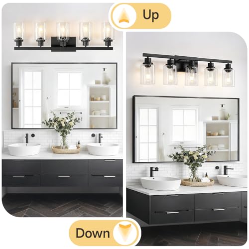 5-Light Black Bathroom Vanity Light, Modern Lighting Fixture for