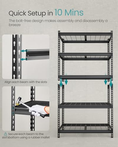 Heavy-Duty 5-Tier Steel Storage Shelves - Adjustable Garage & Warehouse Racks