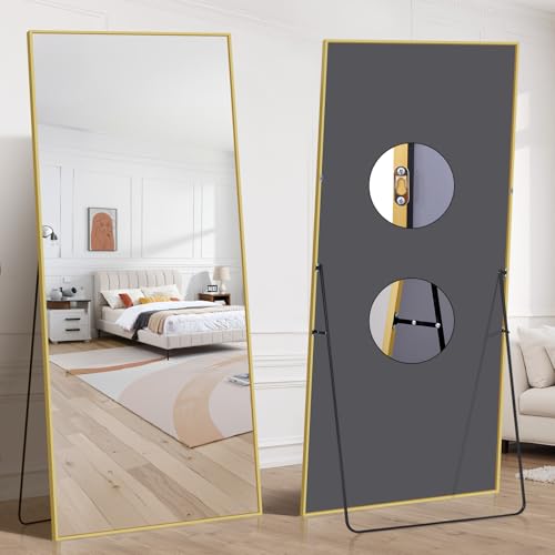 Full Length Floor Mirror 71x30in with Gold Rect Edge Frame - Standing or Wall Mountable