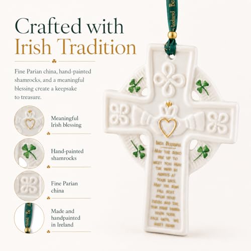 Belleek Claddagh Blessing Cross, 4.9in Irish Parian China Gift, Made in Ireland - Variation Claddagh / Blessing Cross
