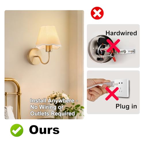 Cream 10 Inch Battery Operated Wall Sconce Set of 2 with Rechargeable Bulbs
