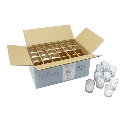 White Votive Candles Pack of 48 - Unscented Long-Lasting Glass Candles