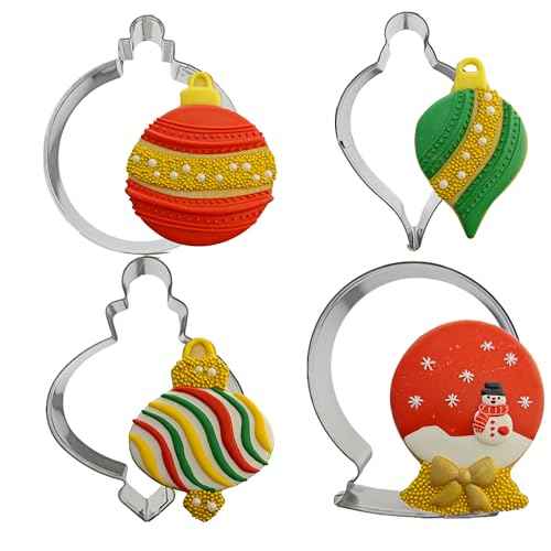 Large Christmas Ornaments Cookie Cutters, 4Pcs Winter Holiday Cutter Molds Size from 4" to 4.25" Snow Globe,Round Ornament,Teardrop Bauble, Finial Ornaments Shapes,Stainless Steel