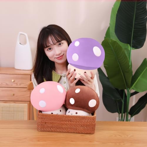 Cute Purple Mushroom Plush Pillow, 3D Soft Mushroom Plushie, Hugging Plush Pillow Gift for Girls & Kids, Home Decor for Christmas & Birthday, 25cm