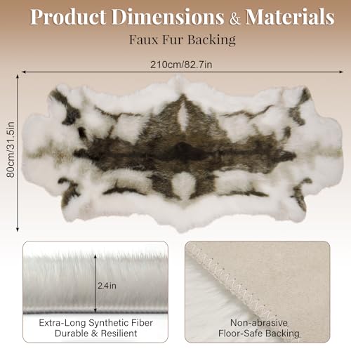 Reindeer Pattern Faux Fur Area Rug - 6.7x2.3 ft Plush Machine Washable Runner for Fireplace & Bedside - Eco-Friendly Luxury Home Decor