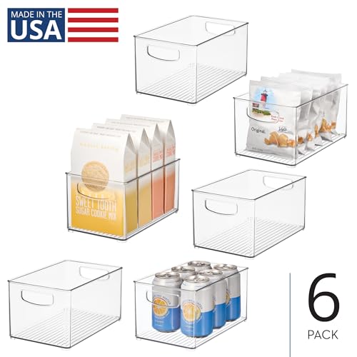 Set of 6 Clear Plastic Stackable Storage Bins - Kitchen, Pantry, Closet Organization