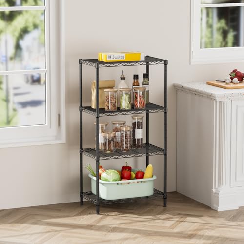 Adjustable Metal Shelving Unit - 4 Tiers Black Wire Storage Rack 14"D x 24"W x 48"H