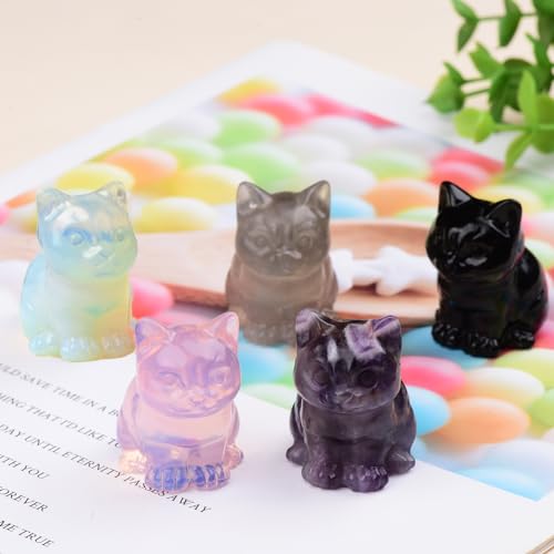 Pink Opal Cat Crystal Statues, Healing Crystal Kitty Figurine Decorations, Pink Cat Gift Lucky Cute Kitten Figurines, Handcrafted Crystal Figurine for Home D?cor and Spiritual Protection