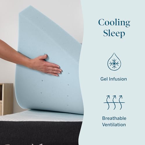LUCID Twin XL Gel Memory Foam Mattress Topper 3 Inch Ventilated Blue