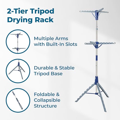 2-Tier Tripod Clothes Drying Rack - 73 Inches, Chrome Steel, Collapsible