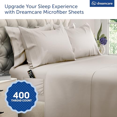 Beige King Size Extra Deep Pocket Bed Sheets Set - 6 Pcs Breathable Cooling Microfiber