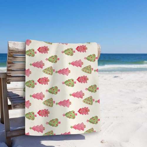 Preppy Christmas Sand Towel, Pink and Green Tree Pool Towels, Large