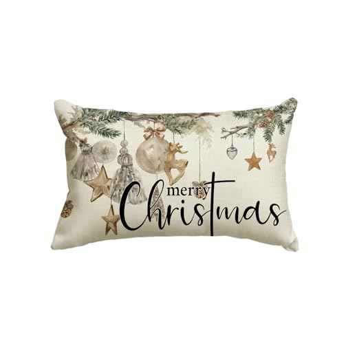 AVOIN colorlife Christmas Balls Reindeer Pine Cones Throw Pillow Cover, 12 x 20 Inch Hello Winter Holiday Cushion Case Decoration for Sofa Couch