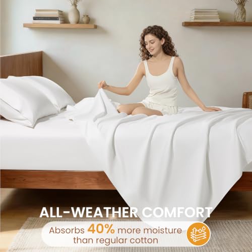 Queen Egyptian Cotton Bed Sheet Set 1000 Thread Count White - Durable & Soft