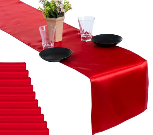 MDS 15 Pc Red Satin Table Runner 12 x 108 Inch - Pack for Wedding
