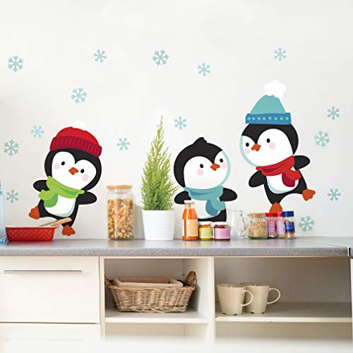 Paper Riot Co. Penquin Stacking Christmas Holiday Wall Stickers Removable for Family Activity Classroom Kids Room Nursery Bedroom Home Decor 65 Count Decals