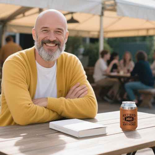 Funny Retirement Gifts for Men 2025, Leather Beer Cans Cooler Sleeve Party, Retired Gifts for Men Dad Grandpa Husband Fathers Day Christmas