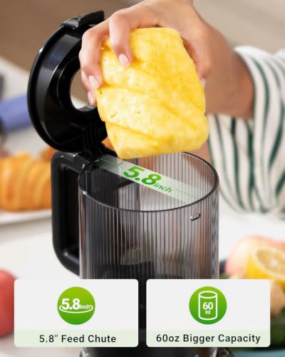 TUUMIIST Black Cold Press Juicer with Extra Large 5.8" Feed Chute, High Juice Yield