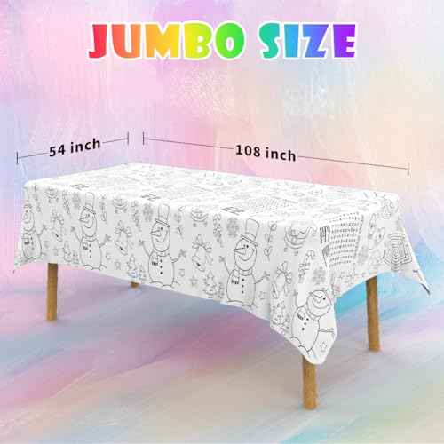 Labeol Christmas Tablecloth, 108"x 54" Christmas Coloring Tablecloth for Kids, Santa Claus Snowman Reindeer Maze Color-in Paper Table Cover for Winter Party Arts and Crafts (2pcs)