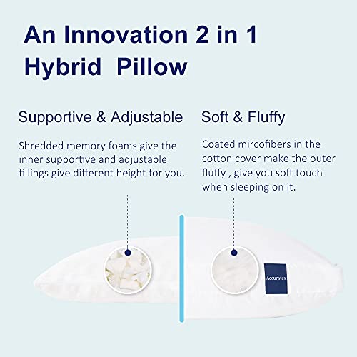 White Adjustable Hybrid Pillow Set of 2 - Standard Size, Cotton Cover