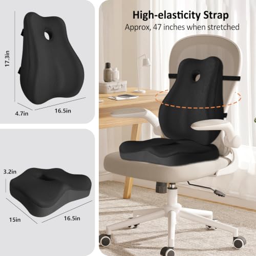 Black Lumbar Support Pillow & Seat Cushion Set for Office Chair