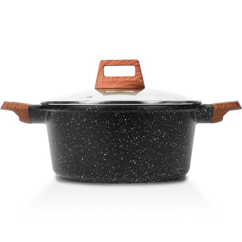 5 Quart Nonstick Stock Pot with Lid - Induction Compatible Granite Casserole