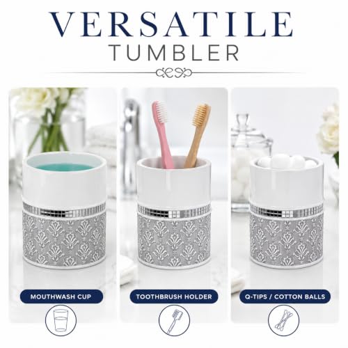Resin Bathroom Accessories Set with Mirror Damask Design - 6 Pieces