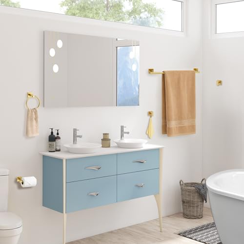 Brushed Gold Bathroom Hardware Set - 5 Pieces Stainless Steel Towel Racks & Accessories