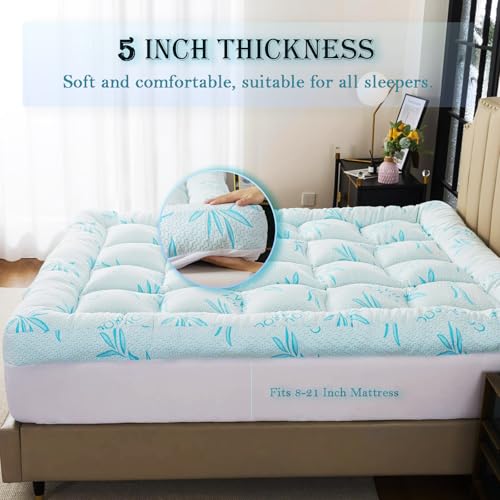 WhatsBedding Queen Mattress Topper 5 Inch Breathable Bamboo Viscose Memory Foam
