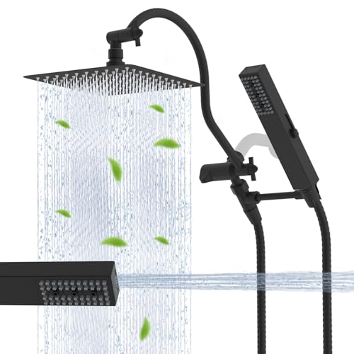 Hibbent Square 10'' Matte Black Metal Rain Shower Head & Handheld Combo