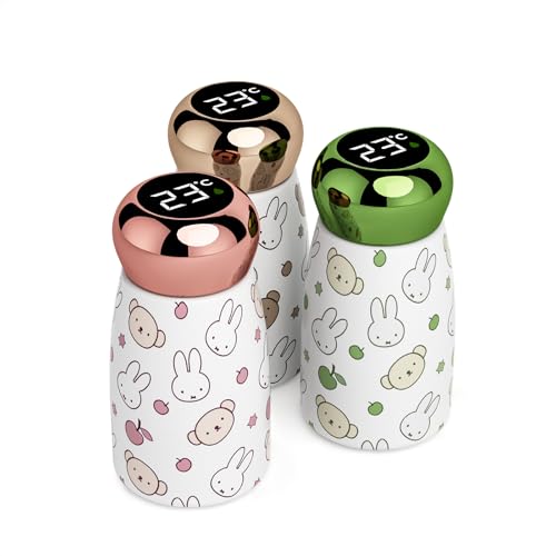 Miffy x MIPOW 3-Pack LED Temperature Display Thermal Flask 8oz – Insulated Stainless Steel Water Bottles for Travel, Office & Gym, Brown Pink Green