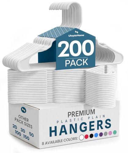 Plastic Hangers Pack of 200 - Space Saving Closet Clothes Hangers White