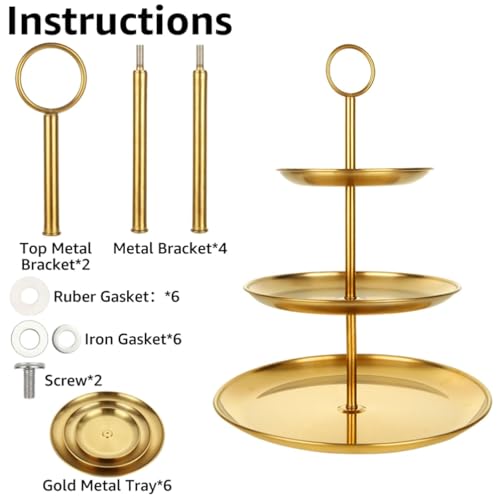 Gold 3-Tier Stainless Steel Cupcake Stand - 24 Cupcakes Display
