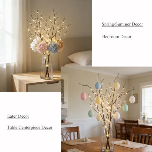 Brown Lighted Fairy Branches with Timer - 32 Inch Indoor Outdoor Decor