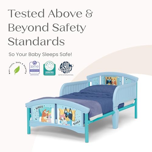 Bluey Delta Children Plastic Toddler Bed with Guardrails, Easy Transition