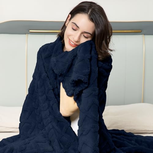 Aganear Navy Fleece Throw Blanket 60x80 Inches for Couch & Sofa