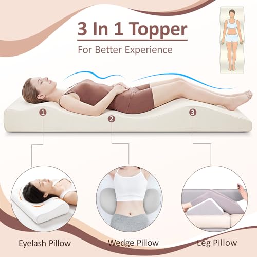 LUKYHONIE 3-in-1 Ergonomic Lash Bed Topper Black 70.8" x 23.6" with Neck & Lumbar Support