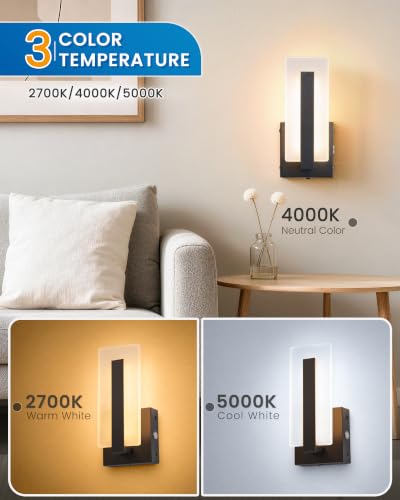 NIORSUN Black 10.2 Inch Rechargeable Wireless Wall Sconces Set of 2 with Remote, Dimmable 3-Color Temp, 10000mAh Battery for Living Room & Bedroom
