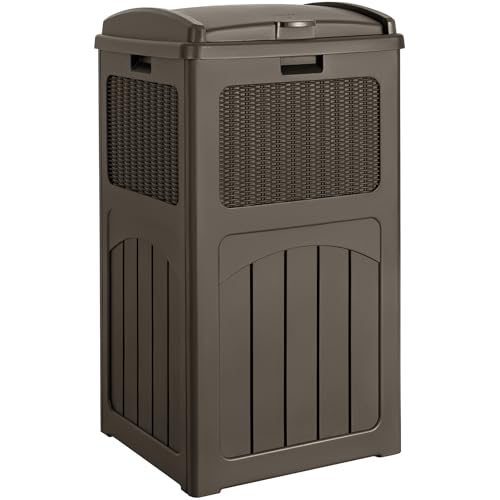 Deep Brown Devoko 33 Gallon Outdoor Trash Can with Dual Lid - Weatherproof Garden Bin